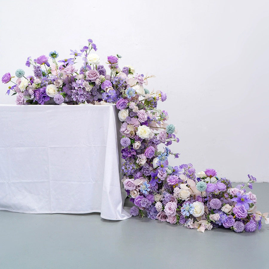 Purple Artificial Table Flower Row L90inch x W16inch