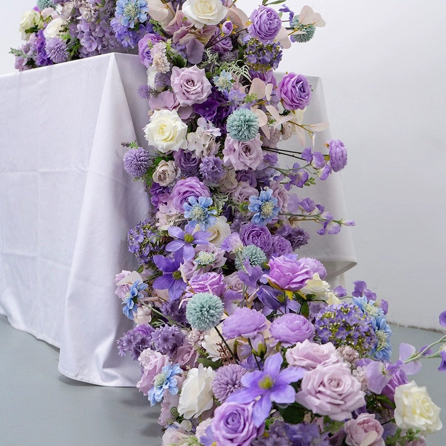 Purple Artificial Table Flower Row L90inch x W16inch