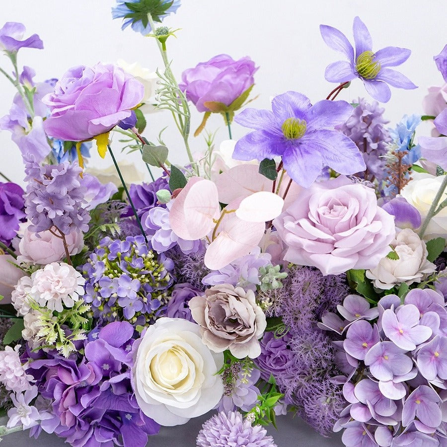 Purple Artificial Table Flower Row L90inch x W16inch