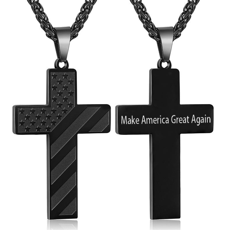 Men's American Flag Cross Necklace with Bible Verse, Baptism and First Communion Gift
