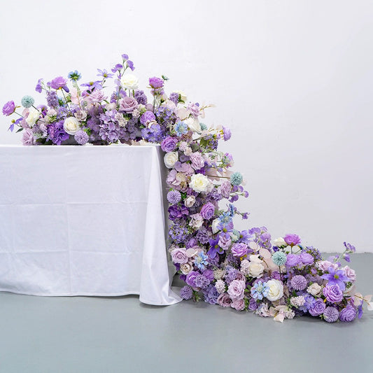 Purple Artificial Table Flower Row L90inch x W16inch