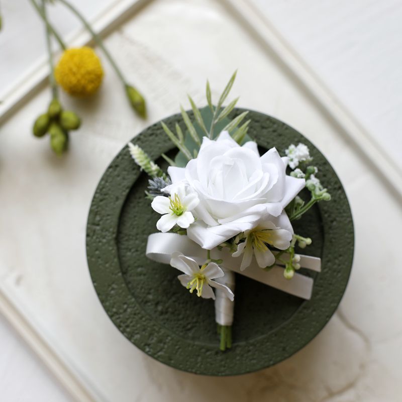 White Rose Corsage, Artificial Flower Corsage, Wedding Ceremony, Anniversary Ball, Formal Dinner Corsage