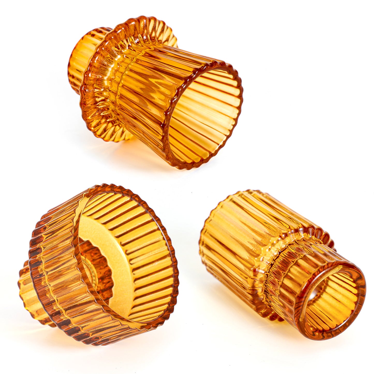 Amber Glass Candle Holder, Set of 3