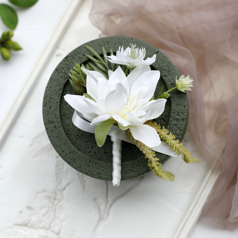 White Rose Corsage, Artificial Flower Corsage, Wedding Ceremony, Anniversary Ball, Formal Dinner Corsage