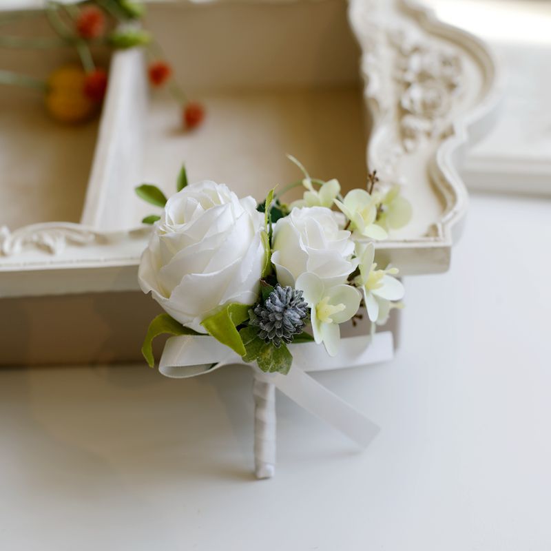 White Rose Corsage, Artificial Flower Corsage, Wedding Ceremony, Anniversary Ball, Formal Dinner Corsage