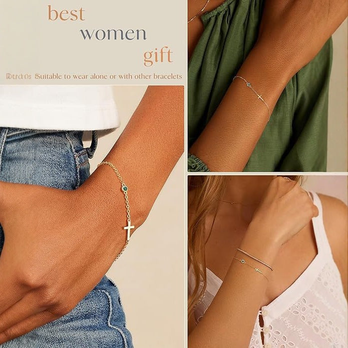 18-carat Gold-plated Cross Bracelet with Birthstone God Be with You