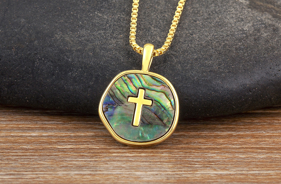 18-carat gold-plated enamel cross pendant necklace—“Love the LORD your God with all your heart and with all your soul and with all your strength. (Deuteronomy6:5 NIV)“