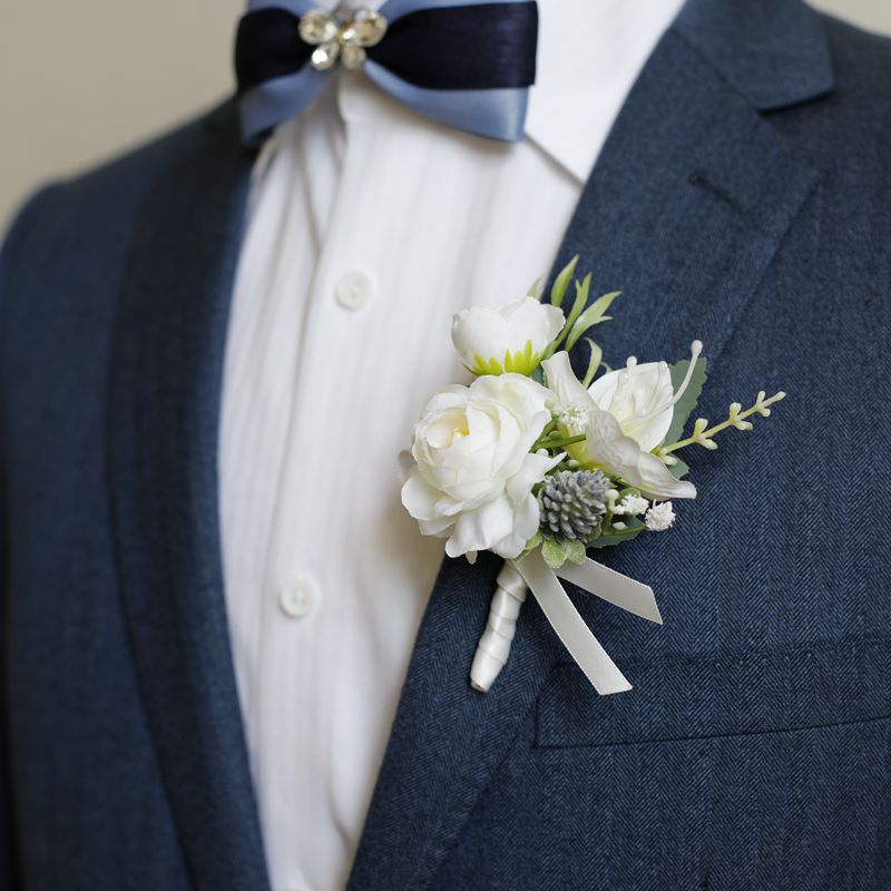 White Rose Corsage, Artificial Flower Corsage, Wedding Ceremony, Anniversary Ball, Formal Dinner Corsage
