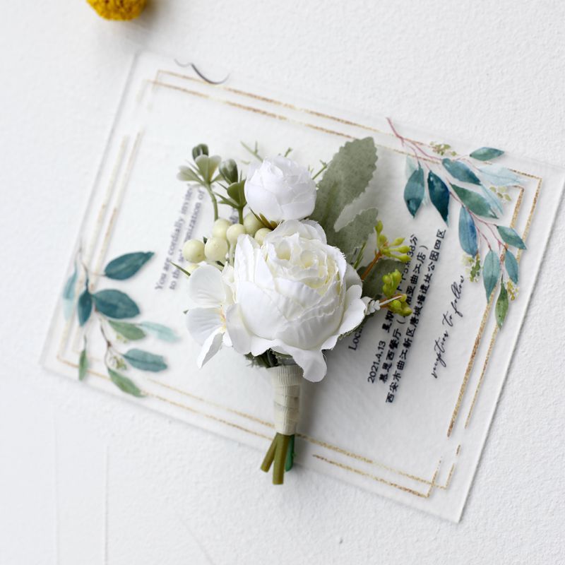 White Rose Corsage, Artificial Flower Corsage, Wedding Ceremony, Anniversary Ball, Formal Dinner Corsage