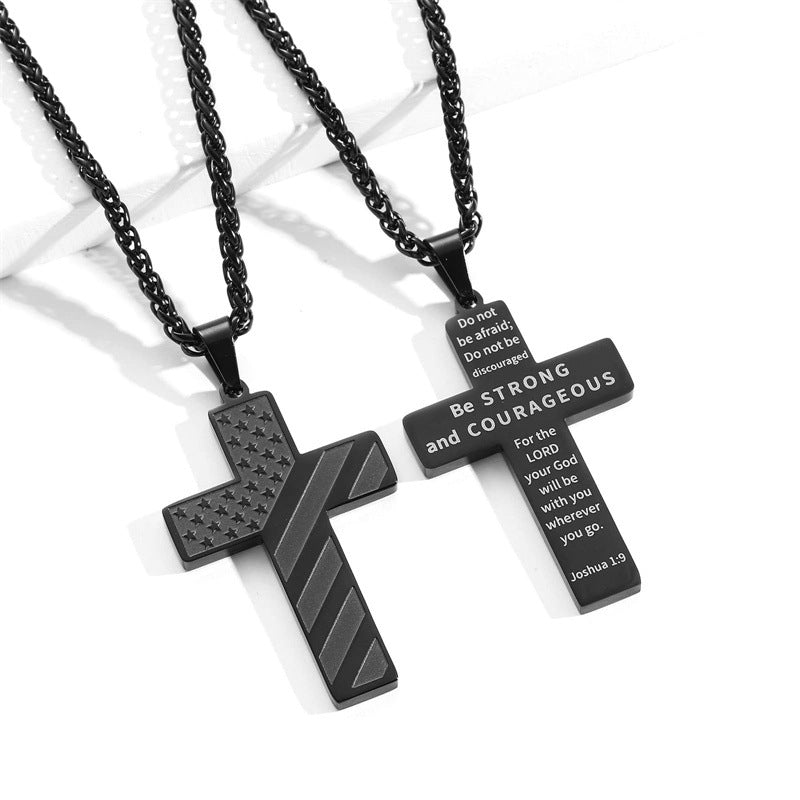 Men's American Flag Cross Necklace with Bible Verse, Baptism and First Communion Gift