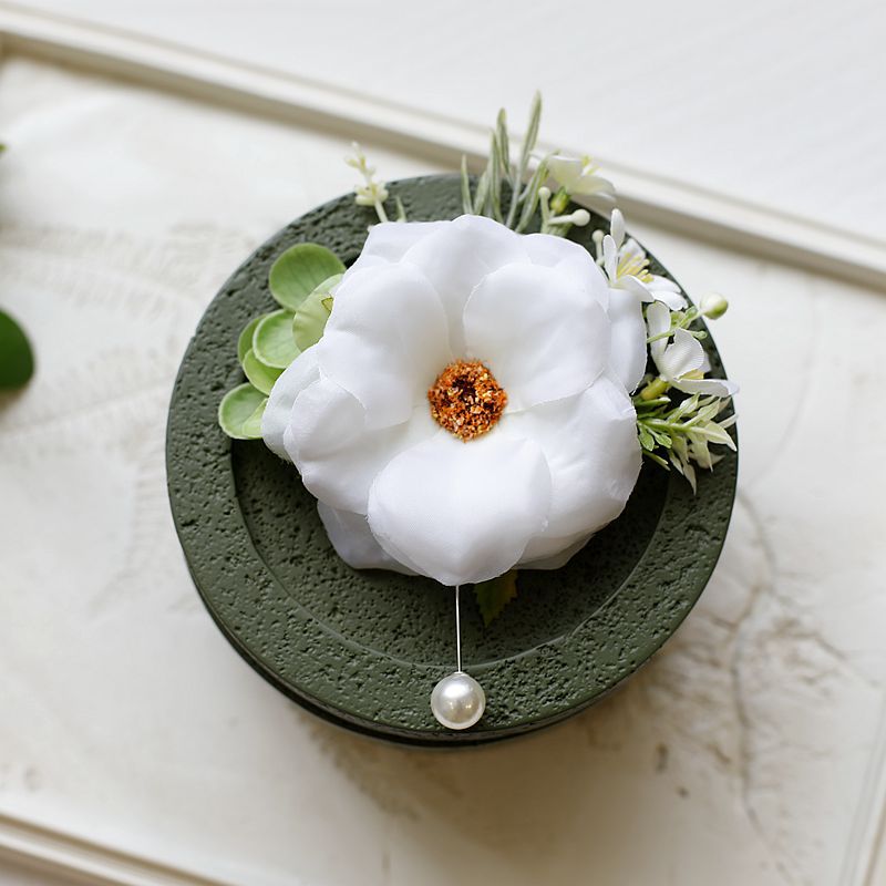 White Rose Corsage, Artificial Flower Corsage, Wedding Ceremony, Anniversary Ball, Formal Dinner Corsage