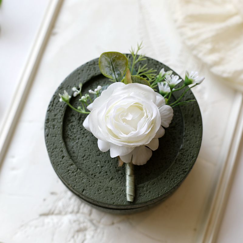White Rose Corsage, Artificial Flower Corsage, Wedding Ceremony, Anniversary Ball, Formal Dinner Corsage