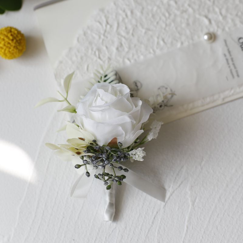 White Rose Corsage, Artificial Flower Corsage, Wedding Ceremony, Anniversary Ball, Formal Dinner Corsage
