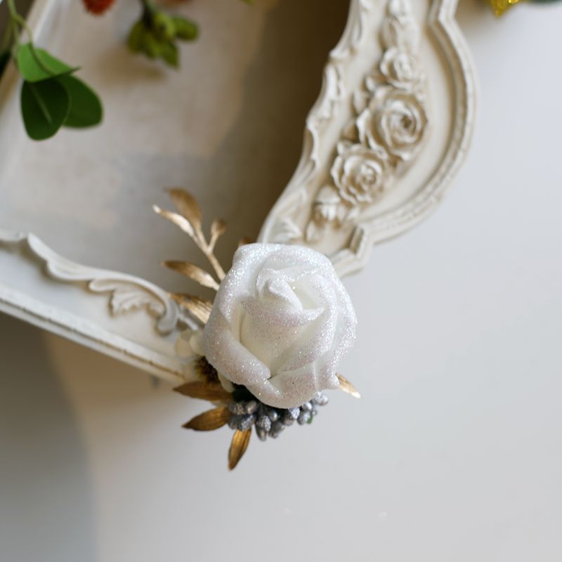 White Rose Corsage, Artificial Flower Corsage, Wedding Ceremony, Anniversary Ball, Formal Dinner Corsage