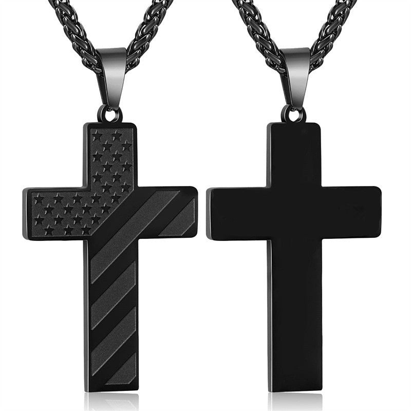 Men's American Flag Cross Necklace with Bible Verse, Baptism and First Communion Gift