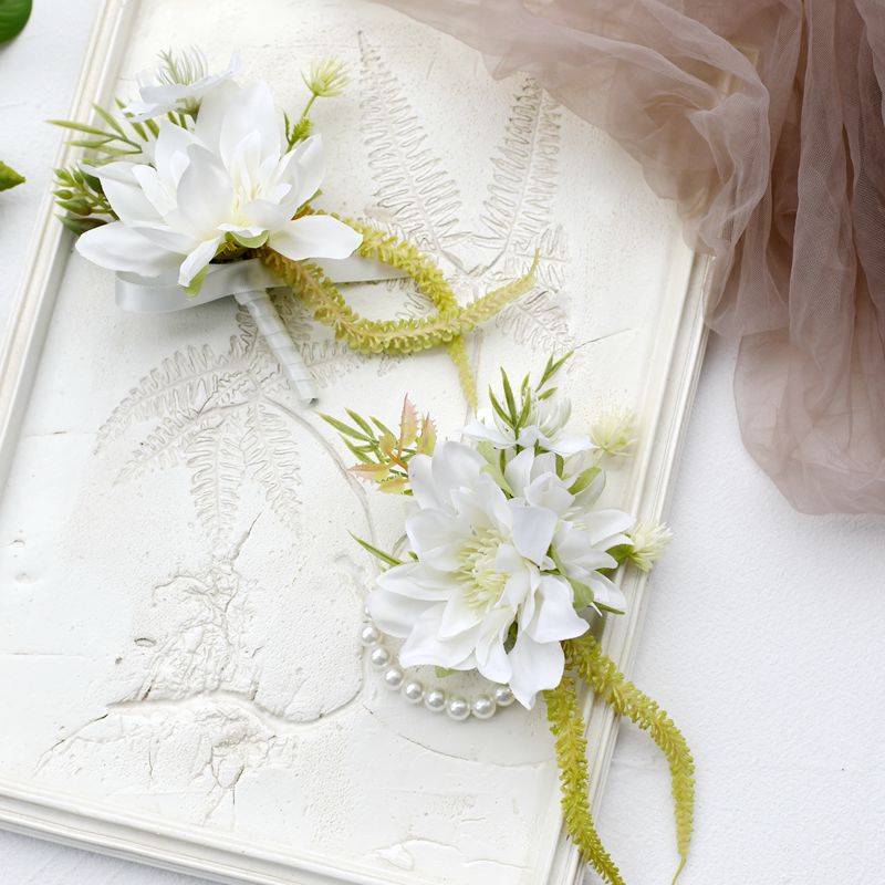 White Rose Corsage, Artificial Flower Corsage, Wedding Ceremony, Anniversary Ball, Formal Dinner Corsage