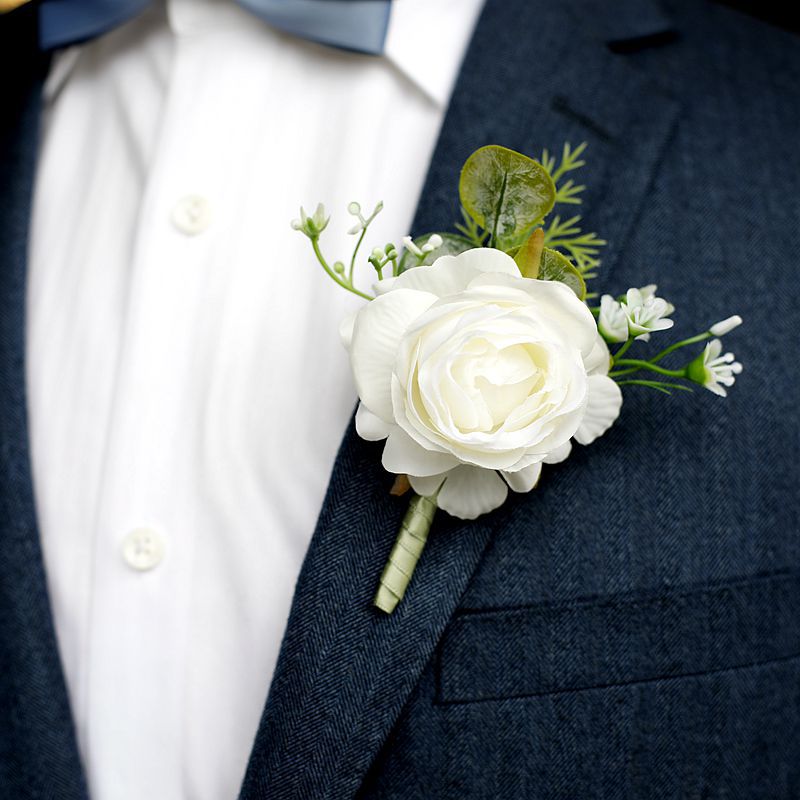 White Rose Corsage, Artificial Flower Corsage, Wedding Ceremony, Anniversary Ball, Formal Dinner Corsage