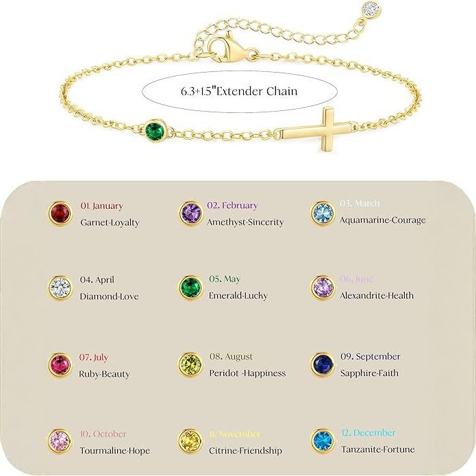 18-carat Gold-plated Cross Bracelet with Birthstone God Be with You