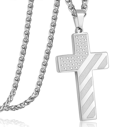 Halskette mit amerikanischem Flaggenkreuz für Herren und Bibelvers, Geschenk zur Taufe und Erstkommunion