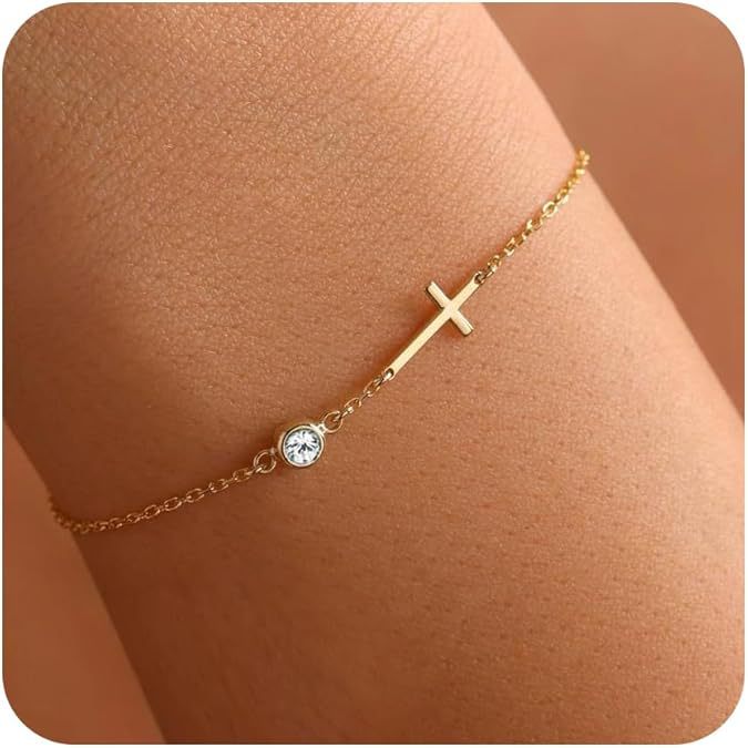 18-carat Gold-plated Cross Bracelet with Birthstone God Be with You