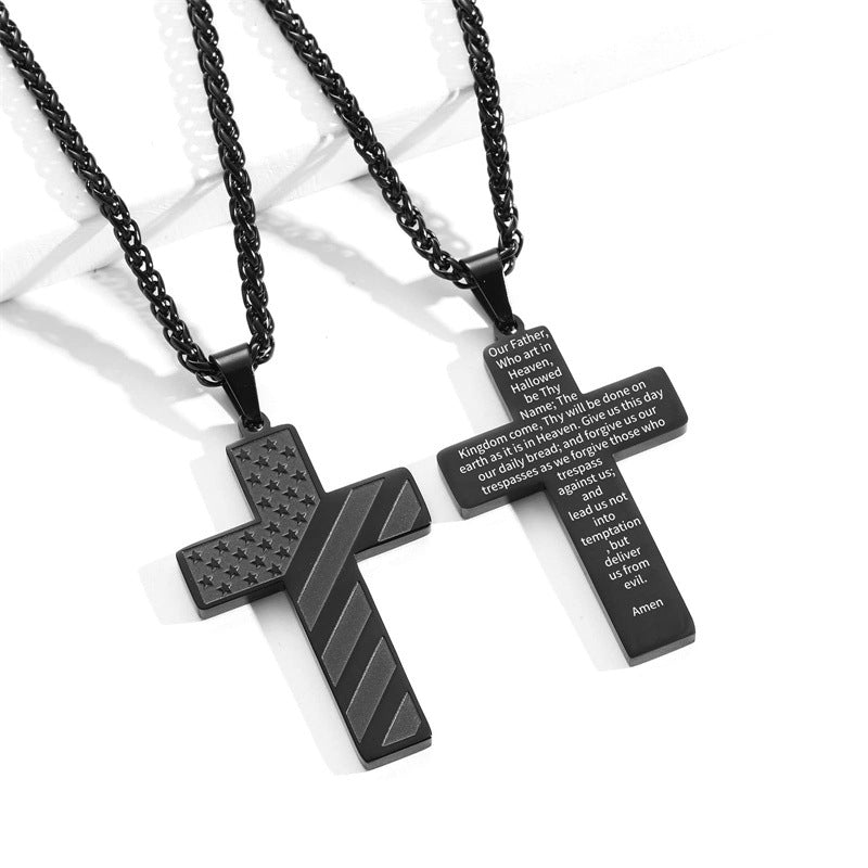 Men's American Flag Cross Necklace with Bible Verse, Baptism and First Communion Gift