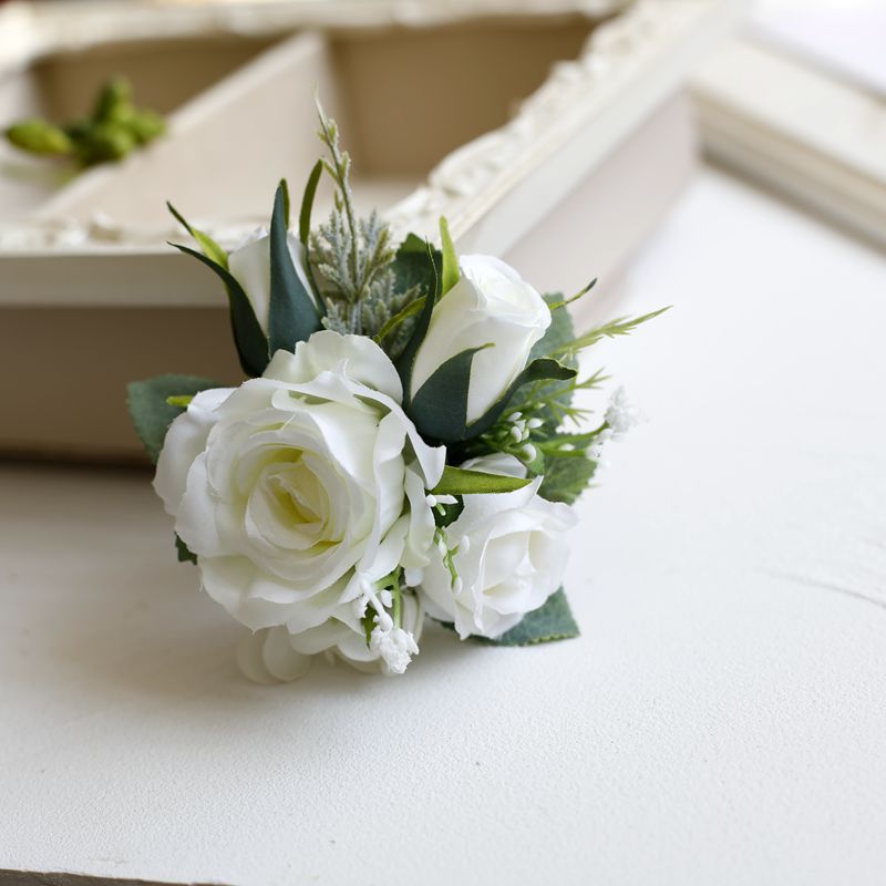 White Rose Corsage, Artificial Flower Corsage, Wedding Ceremony, Anniversary Ball, Formal Dinner Corsage