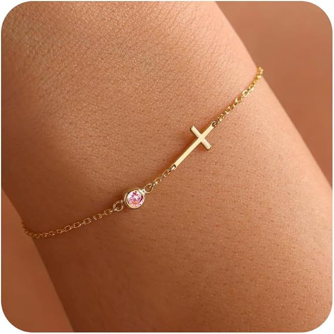 18-carat Gold-plated Cross Bracelet with Birthstone God Be with You
