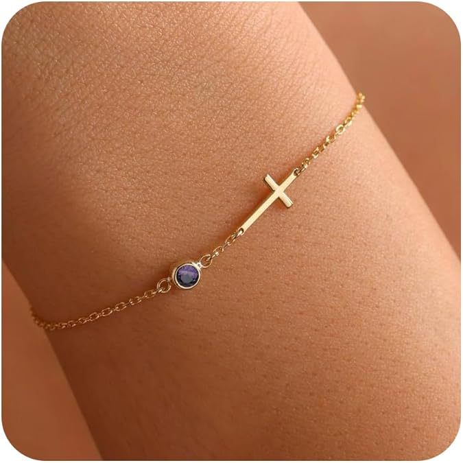 18-carat Gold-plated Cross Bracelet with Birthstone God Be with You
