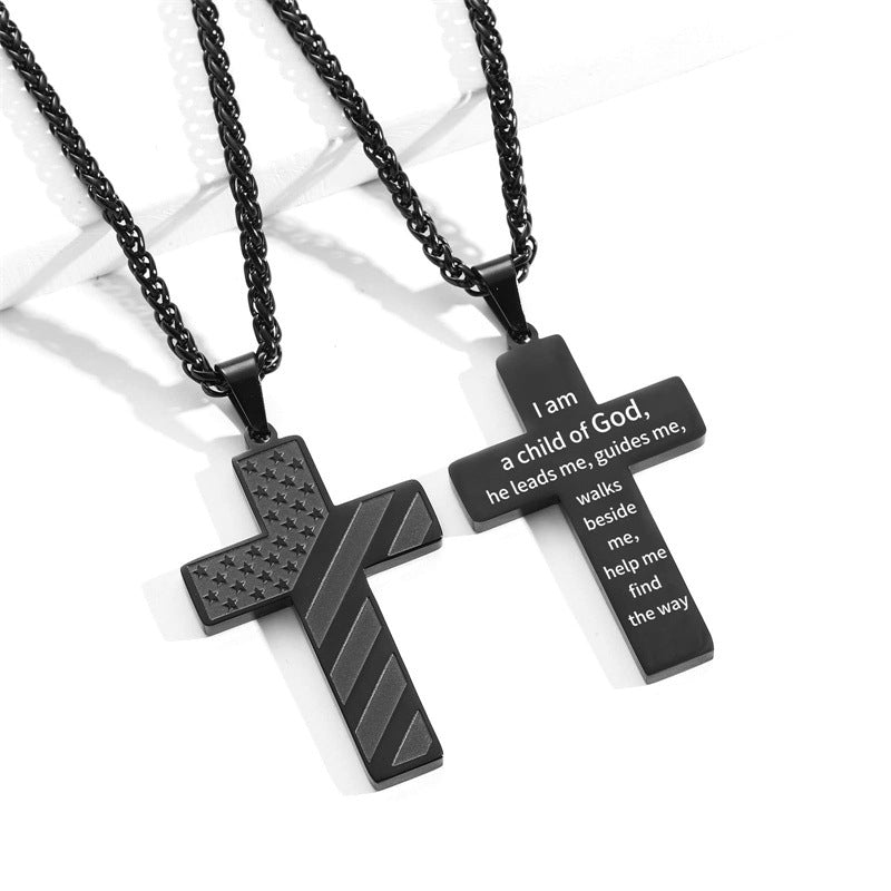 Men's American Flag Cross Necklace with Bible Verse, Baptism and First Communion Gift