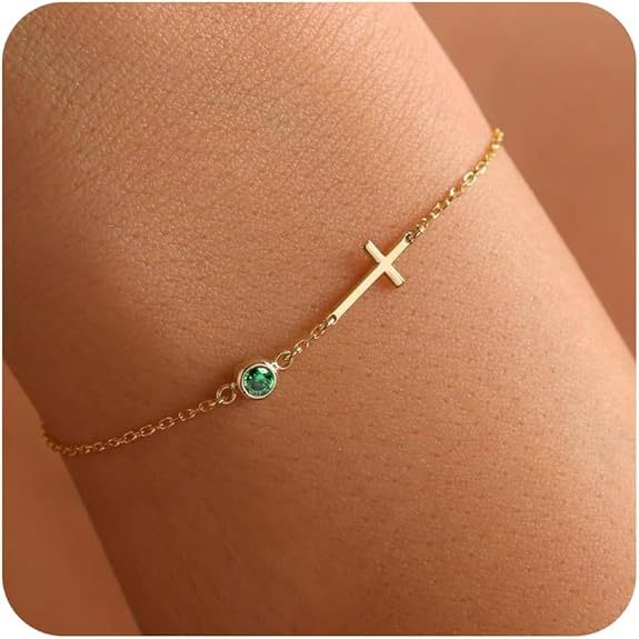 18-carat Gold-plated Cross Bracelet with Birthstone God Be with You