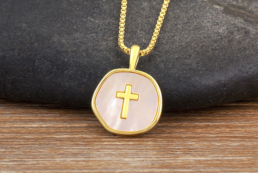 18-carat gold-plated enamel cross pendant necklace—“Love the LORD your God with all your heart and with all your soul and with all your strength. (Deuteronomy6:5 NIV)“