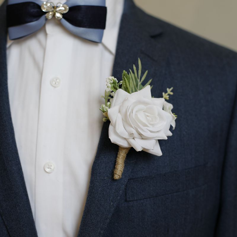 White Rose Corsage, Artificial Flower Corsage, Wedding Ceremony, Anniversary Ball, Formal Dinner Corsage
