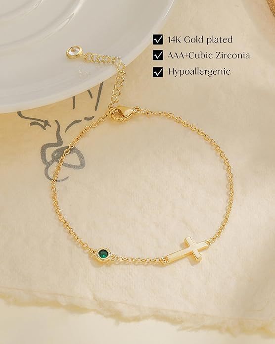 18-carat Gold-plated Cross Bracelet with Birthstone God Be with You