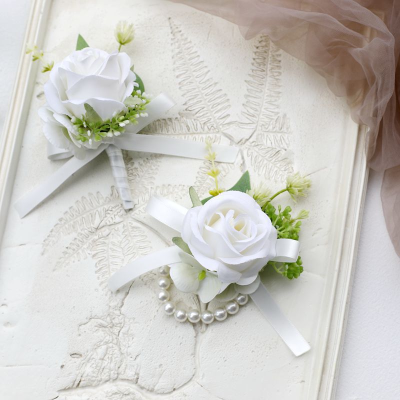 White Rose Corsage, Artificial Flower Corsage, Wedding Ceremony, Anniversary Ball, Formal Dinner Corsage