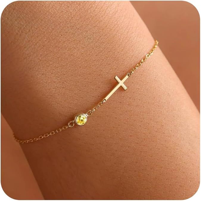 18-carat Gold-plated Cross Bracelet with Birthstone God Be with You