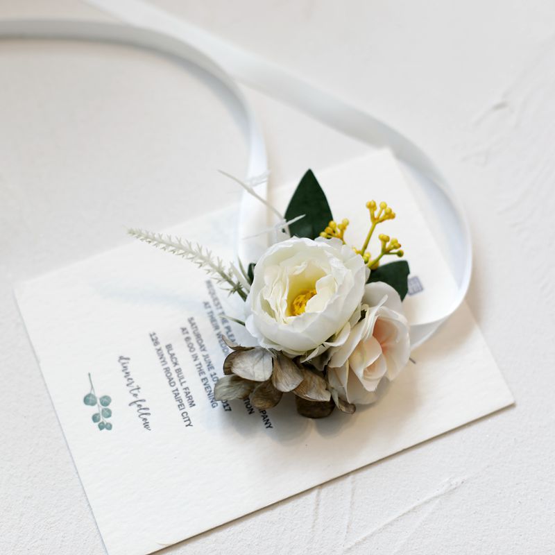 White Rose Corsage, Artificial Flower Corsage, Wedding Ceremony, Anniversary Ball, Formal Dinner Corsage