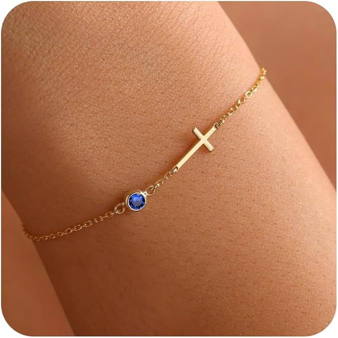 18-carat Gold-plated Cross Bracelet with Birthstone God Be with You