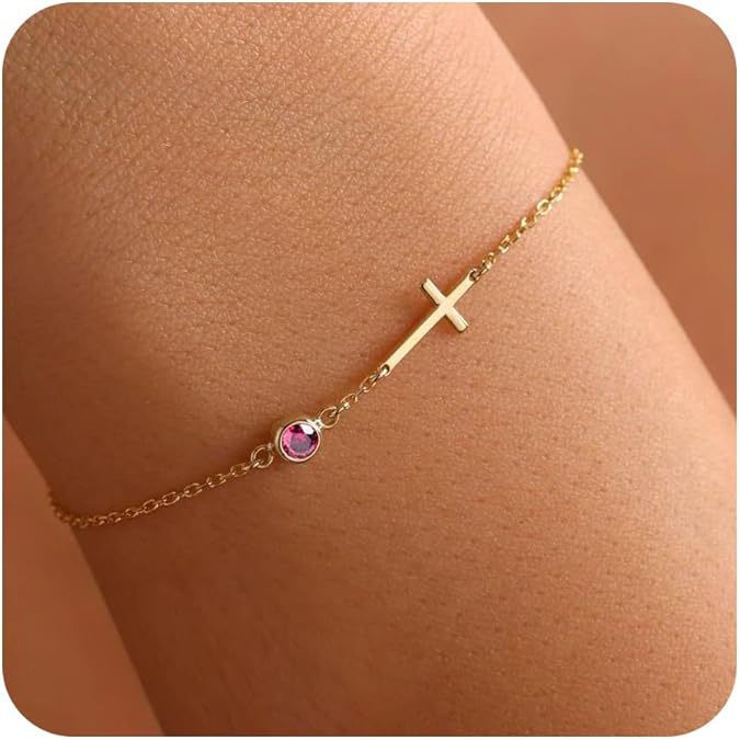 18-carat Gold-plated Cross Bracelet with Birthstone God Be with You
