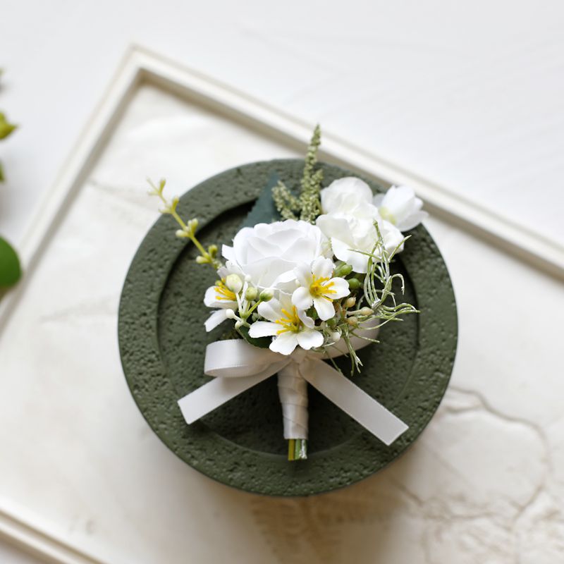 White Rose Corsage, Artificial Flower Corsage, Wedding Ceremony, Anniversary Ball, Formal Dinner Corsage