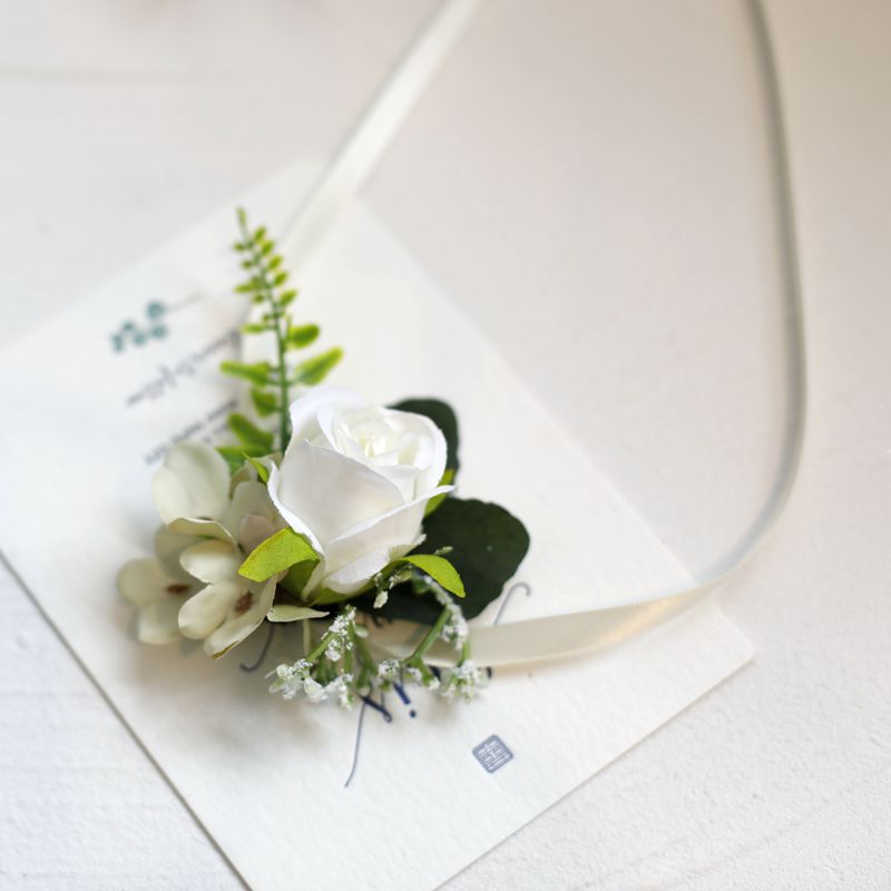 White Rose Corsage, Artificial Flower Corsage, Wedding Ceremony, Anniversary Ball, Formal Dinner Corsage