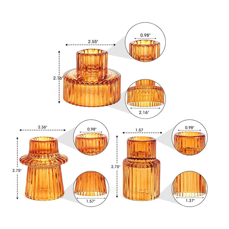 Amber Glass Candle Holder, Set of 3