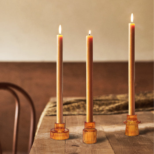 Amber Glass Candle Holder, Set of 3