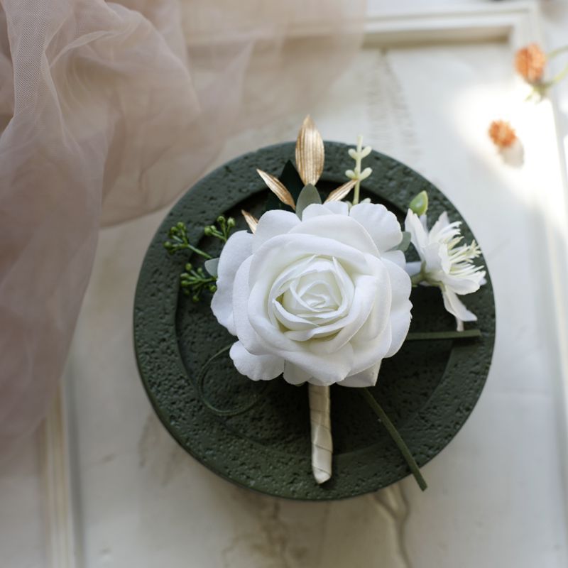 White Rose Corsage, Artificial Flower Corsage, Wedding Ceremony, Anniversary Ball, Formal Dinner Corsage